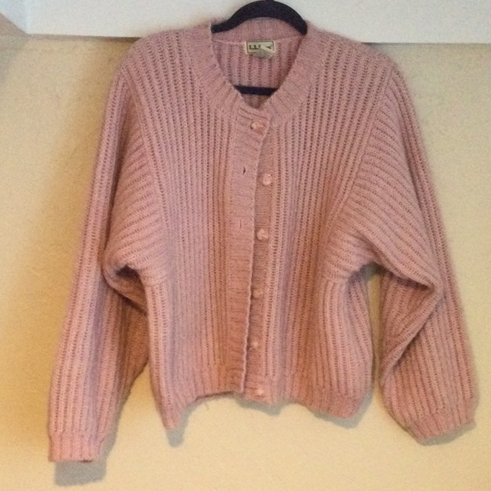 LL Bean Pink Mohair Blend Vintage Cardigan Size M